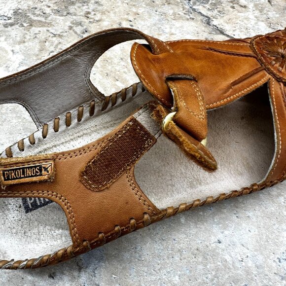 Pikolinos Sandals Puerto Vallarta Womens Size 39 US 8.5 -9 Tan Leather T Strap - Picture 9 of 12